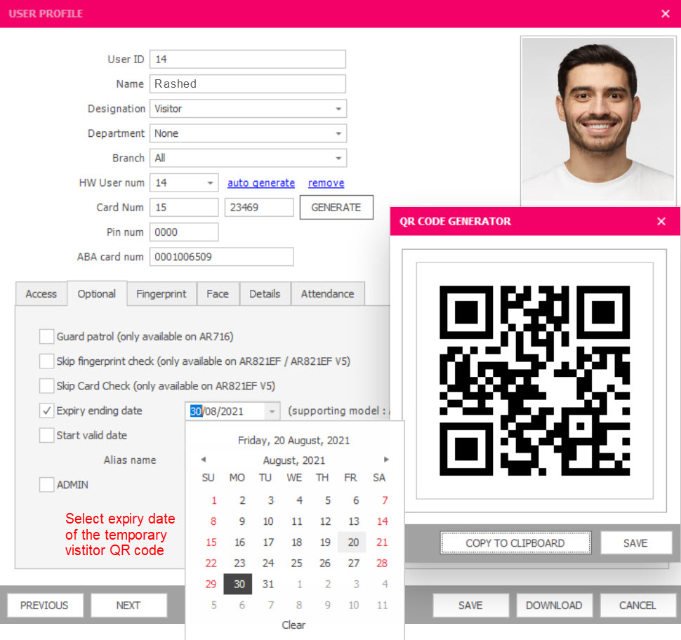AR888ULS - SOYAL QR CODE READER 1 User profile ME VMS 1