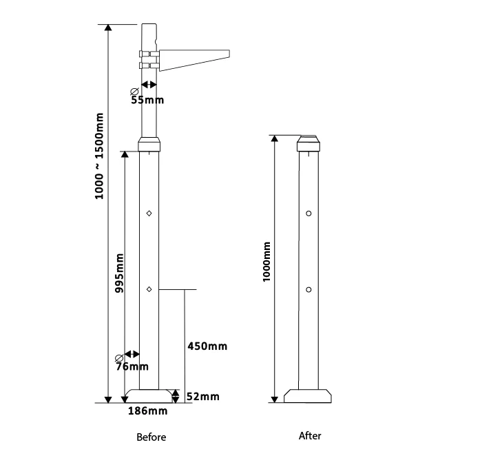 SNP131-POL MAG TELESCOPIC MOUNTING POLE 1 LPR Metal Pole dimension2 01 01